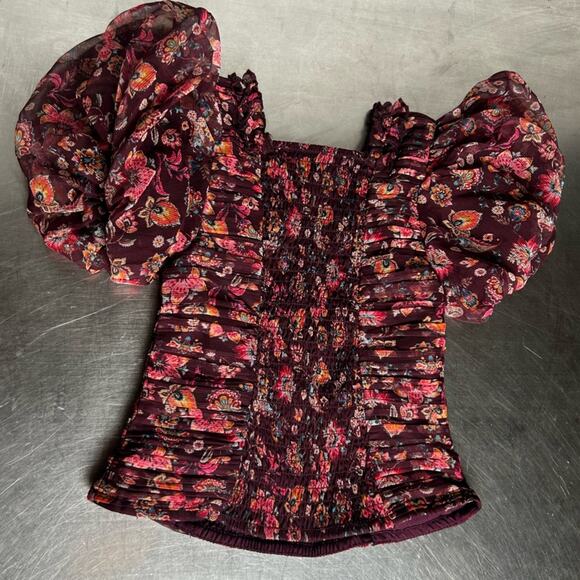 Ivy City Co Mini Stephanie Top Dramatic Puff Sleeve Square Neck Smocked Blouse 2 - Picture 2 of 6